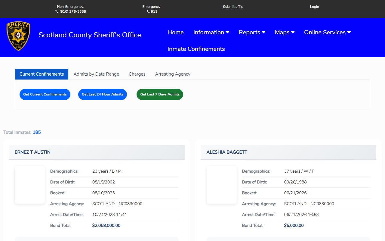 Scotland County inmate population roster search in Citizen Connect